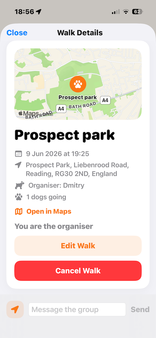 PawZa walk details screen